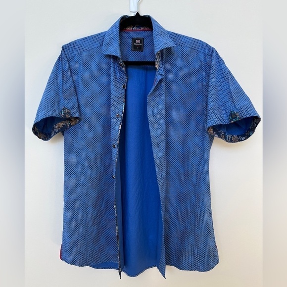 SLOANE 044 Shirt Club Short Sleeve 100% Cotton Blue Shirt Preppy Casual Office - Picture 3 of 12